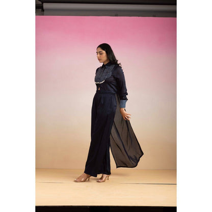 Ajiesh Oberoi Navy Blue Cham Shirt with Palazzo (Set of 2)