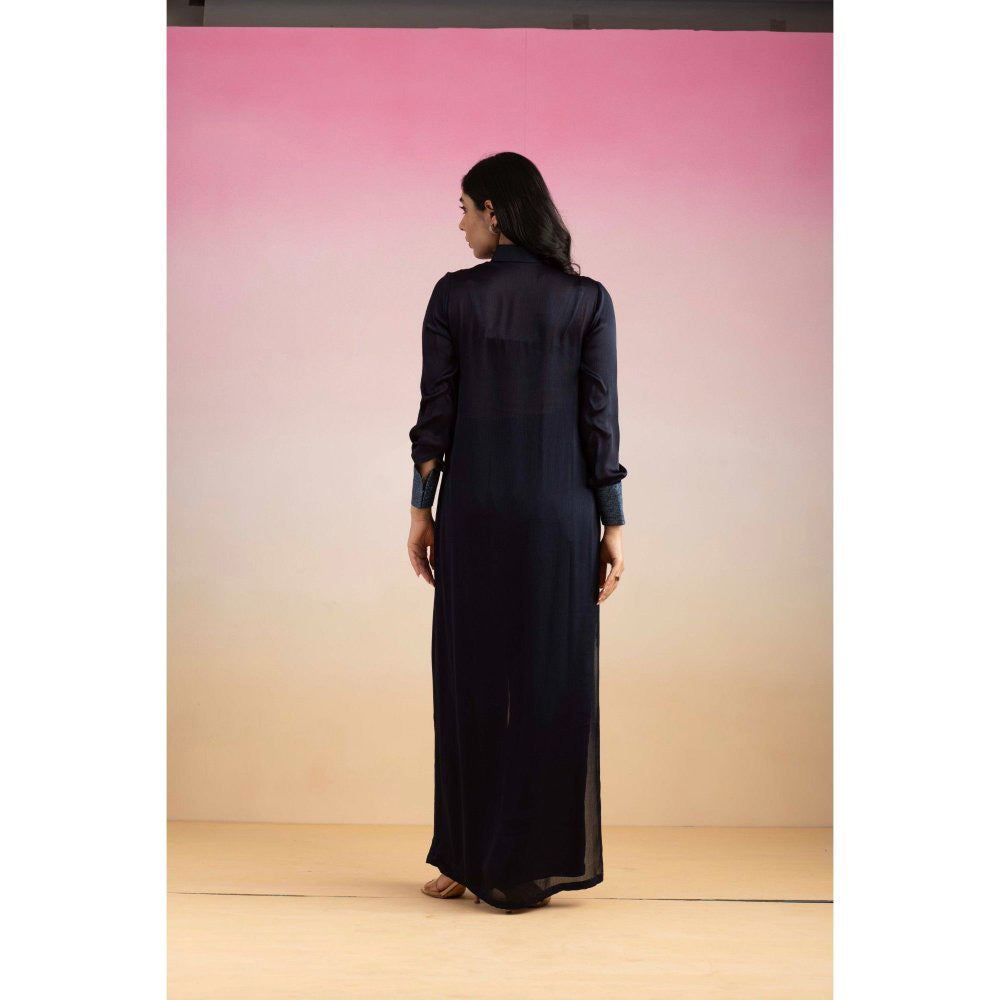 Ajiesh Oberoi Navy Blue Cham Shirt with Palazzo (Set of 2)