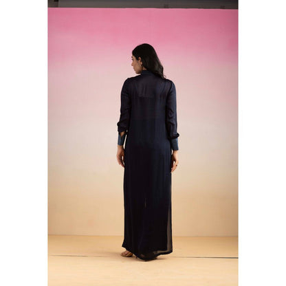 Ajiesh Oberoi Navy Blue Cham Shirt with Palazzo (Set of 2)