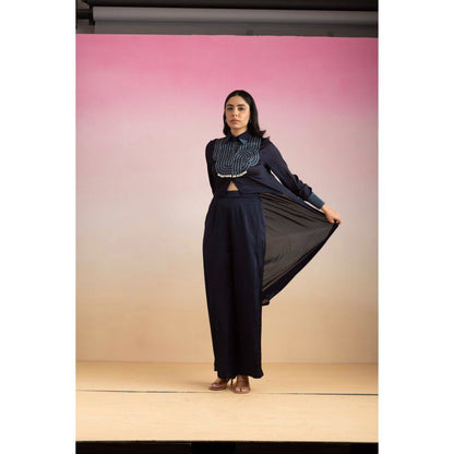 Ajiesh Oberoi Navy Blue Cham Shirt with Palazzo (Set of 2)