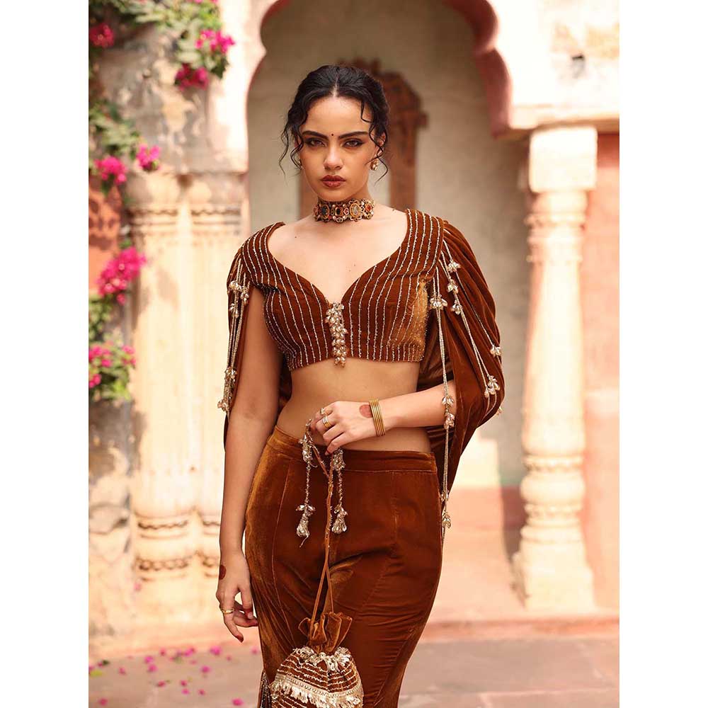 Ajiesh Oberoi Honey Gold Sharara with Blouse (Set of 2)