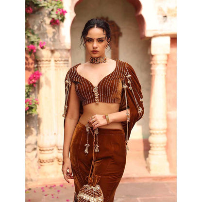 Ajiesh Oberoi Honey Gold Sharara with Blouse (Set of 2)