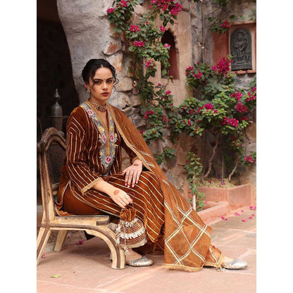 Ajiesh Oberoi Honey Gold Kurta with Palazzo and Dupatta (Set of 3)