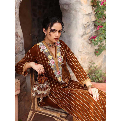 Ajiesh Oberoi Honey Gold Kurta with Palazzo and Dupatta (Set of 3)