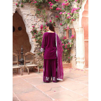 Ajiesh Oberoi Purple Kurta with Palazzo and Dupatta (Set of 3)
