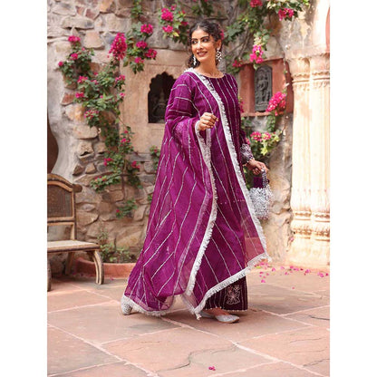 Ajiesh Oberoi Purple Kurta with Palazzo and Dupatta (Set of 3)