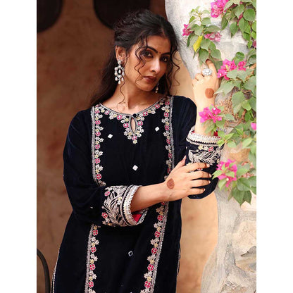 Ajiesh Oberoi Navy Blue Kurta with Palazzo and Dupatta (Set of 3)