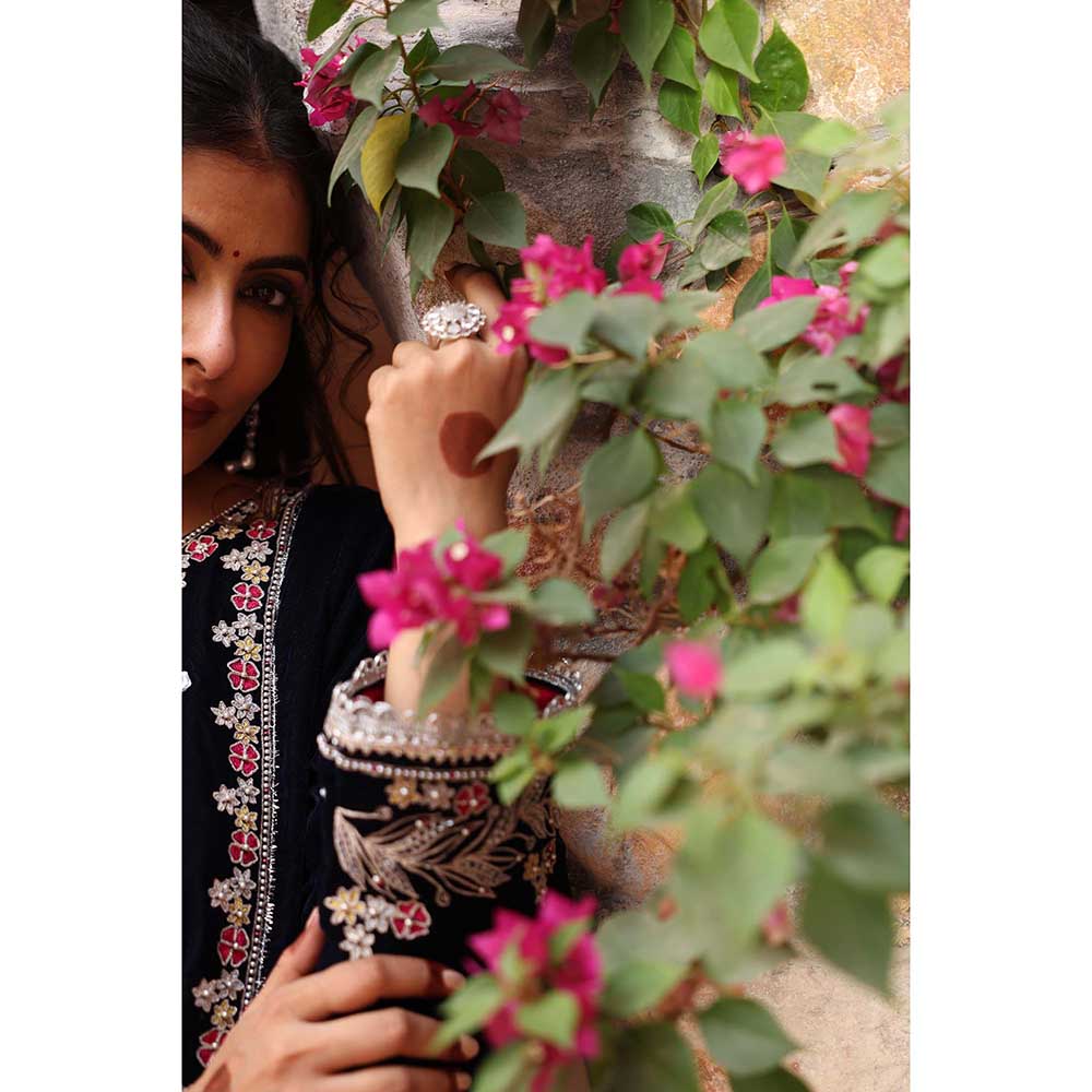 Ajiesh Oberoi Navy Blue Kurta with Palazzo and Dupatta (Set of 3)