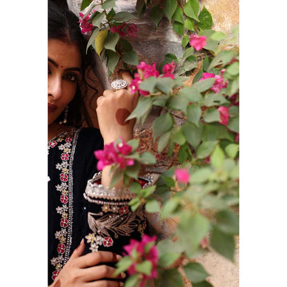 Ajiesh Oberoi Navy Blue Kurta with Palazzo and Dupatta (Set of 3)