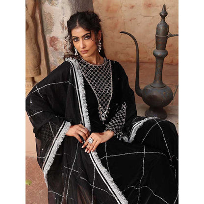 Ajiesh Oberoi Black Sharara with Kurta and Dupatta (Set of 3)
