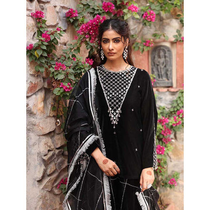 Ajiesh Oberoi Black Sharara with Kurta and Dupatta (Set of 3)