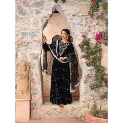 Ajiesh Oberoi Black Sharara with Kurta and Dupatta (Set of 3)