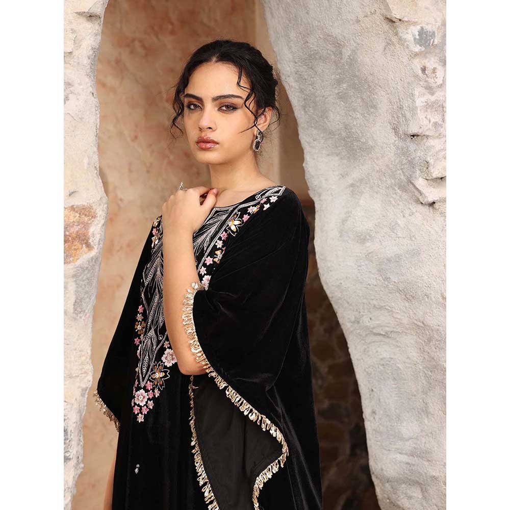 Ajiesh Oberoi Black Kaftan with Palazzo (Set of 2)