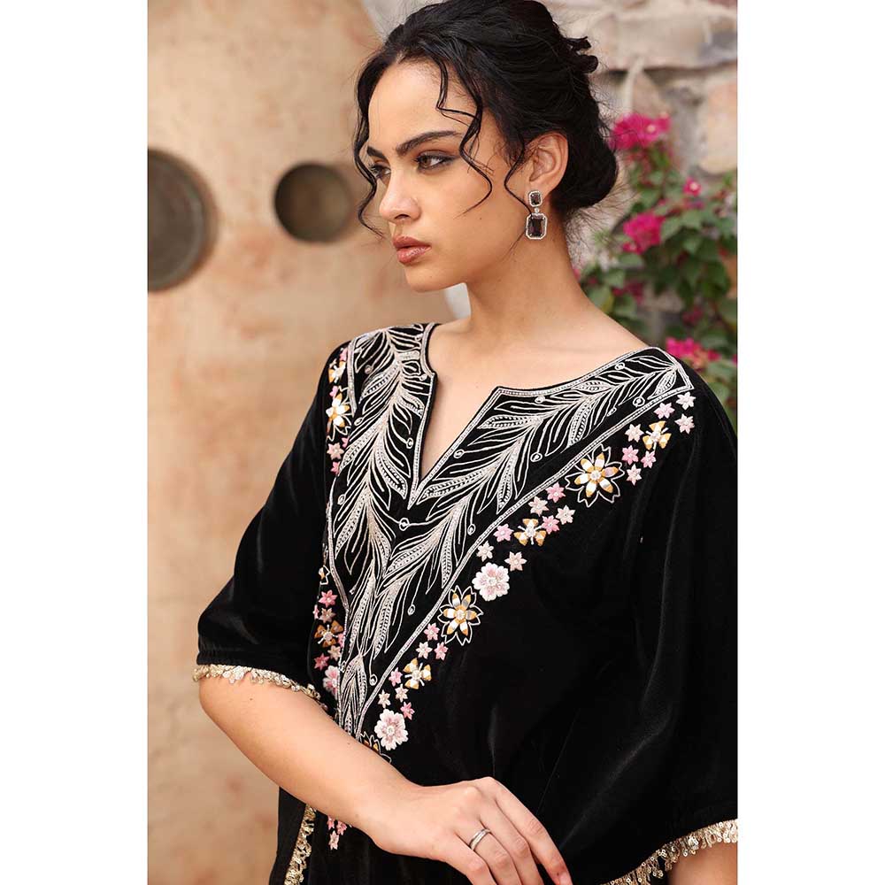 Ajiesh Oberoi Black Kaftan with Palazzo (Set of 2)