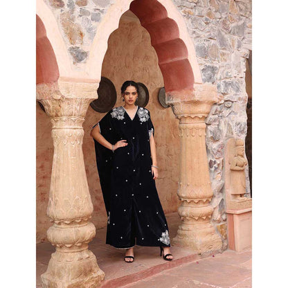 Ajiesh Oberoi Navy Blue Kaftan with Palazzo (Set of 2)