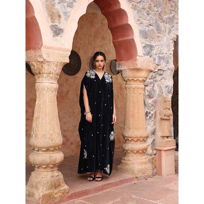 Ajiesh Oberoi Navy Blue Kaftan with Palazzo (Set of 2)