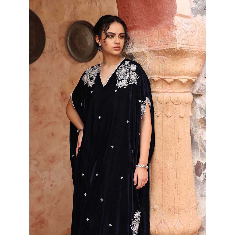 Ajiesh Oberoi Navy Blue Kaftan with Palazzo (Set of 2)