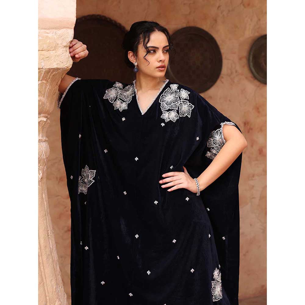 Ajiesh Oberoi Navy Blue Kaftan with Palazzo (Set of 2)