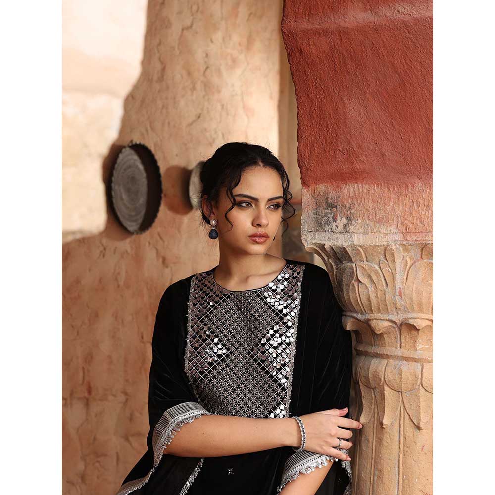 Ajiesh Oberoi Black Kaftan with Pant (Set of 2)