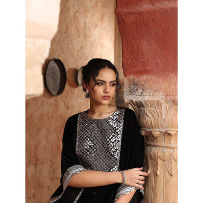 Ajiesh Oberoi Black Kaftan with Pant (Set of 2)