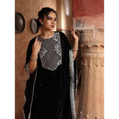 Ajiesh Oberoi Black Kaftan with Pant (Set of 2)