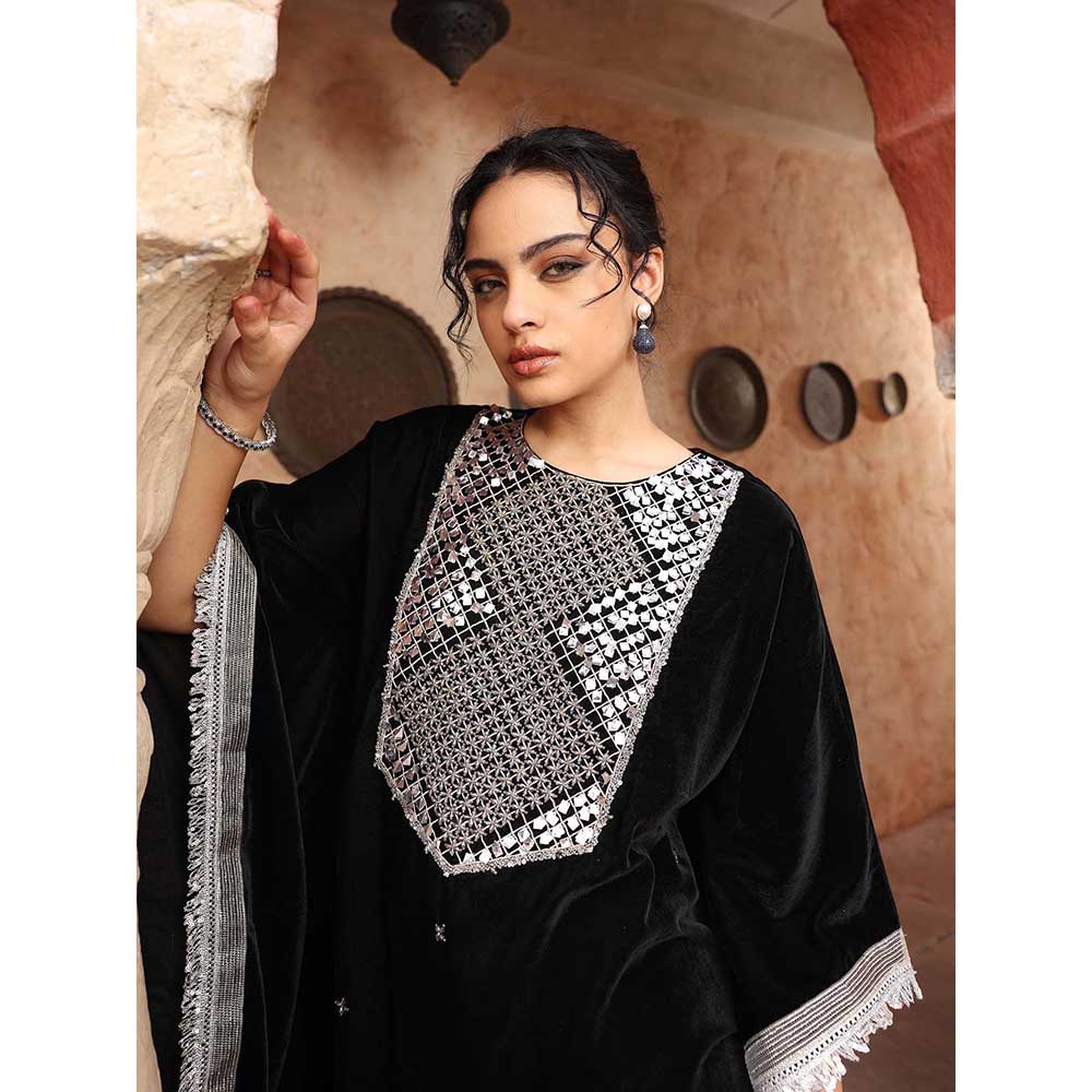 Ajiesh Oberoi Black Kaftan with Pant (Set of 2)