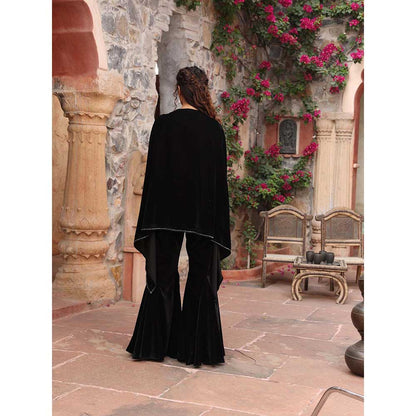 Ajiesh Oberoi Black Cape Sleeve Top with Sharara (Set of 2)