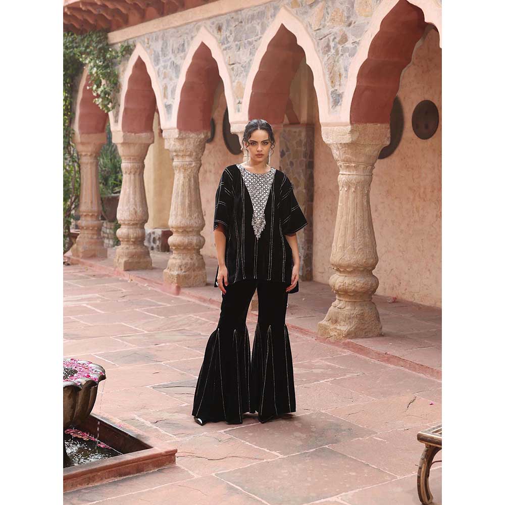Ajiesh Oberoi Black Kaftan with Sharara (Set of 2)