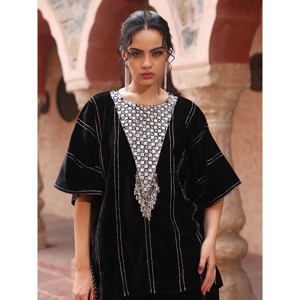 Ajiesh Oberoi Black Kaftan with Sharara (Set of 2)