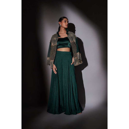 Ajiesh Oberoi Green Embroidered Jacket with Bustier and Palazzo (Set of 3)