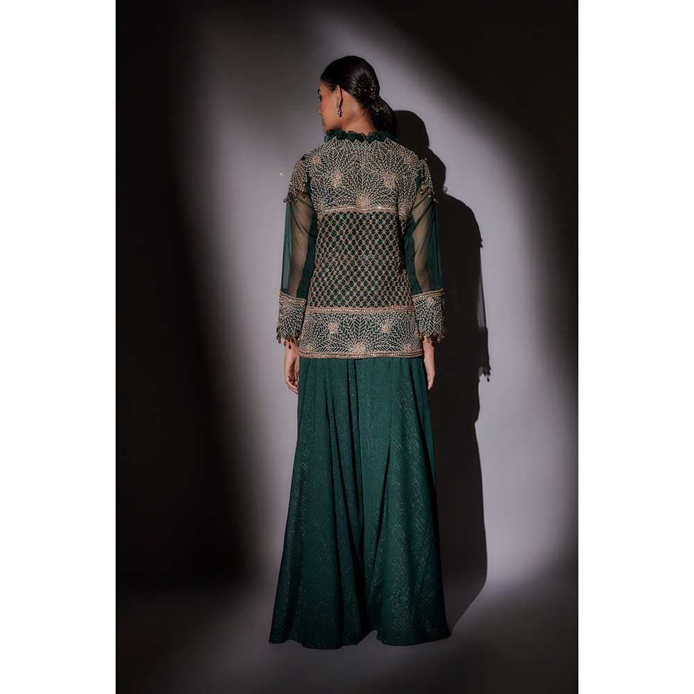 Ajiesh Oberoi Green Embroidered Jacket with Bustier and Palazzo (Set of 3)
