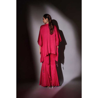 Ajiesh Oberoi Pink Flora Short Kaftan with Flared Sharara (Set of 2)