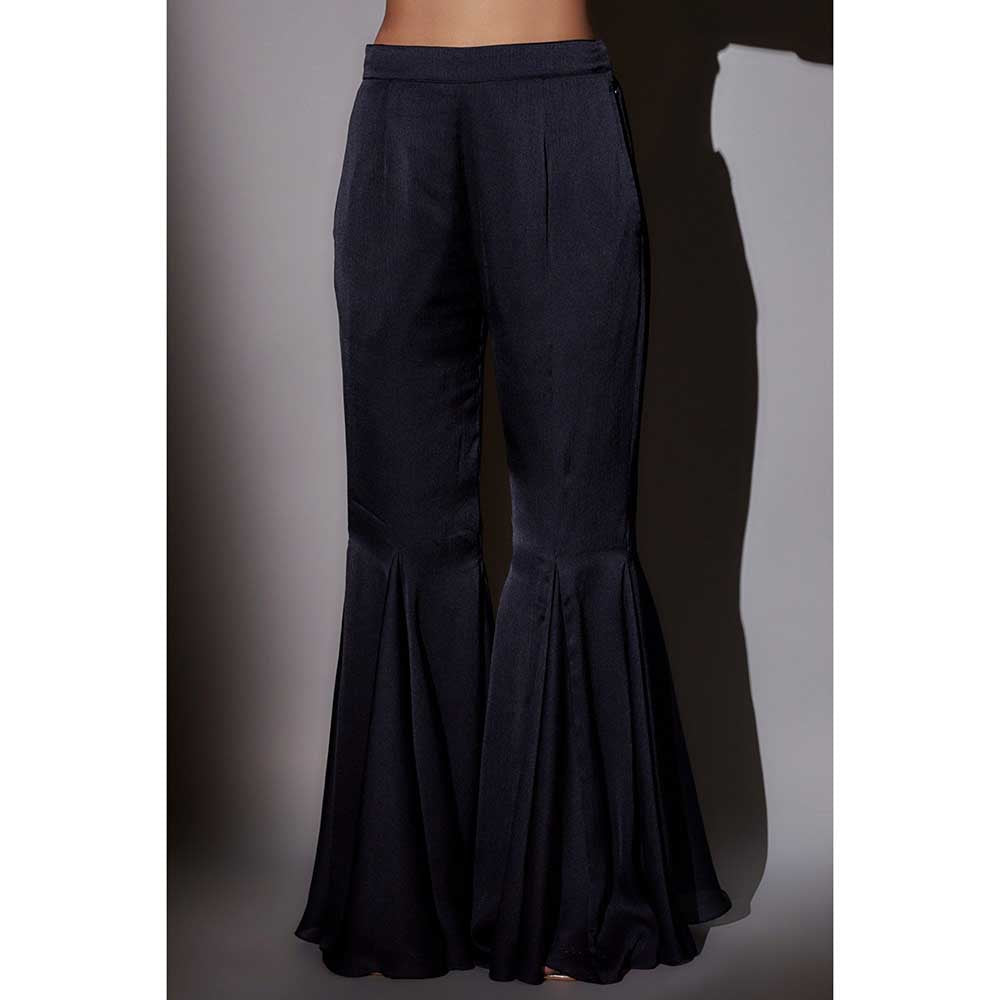 Ajiesh Oberoi Navy Blue Flora Short Kaftan with Flared Sharara (Set of 2)