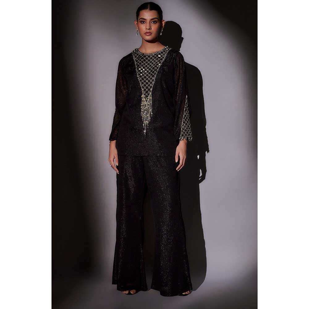 Ajiesh Oberoi Black Emily Front Neck Embroidered Co-Ord (Set of 2)