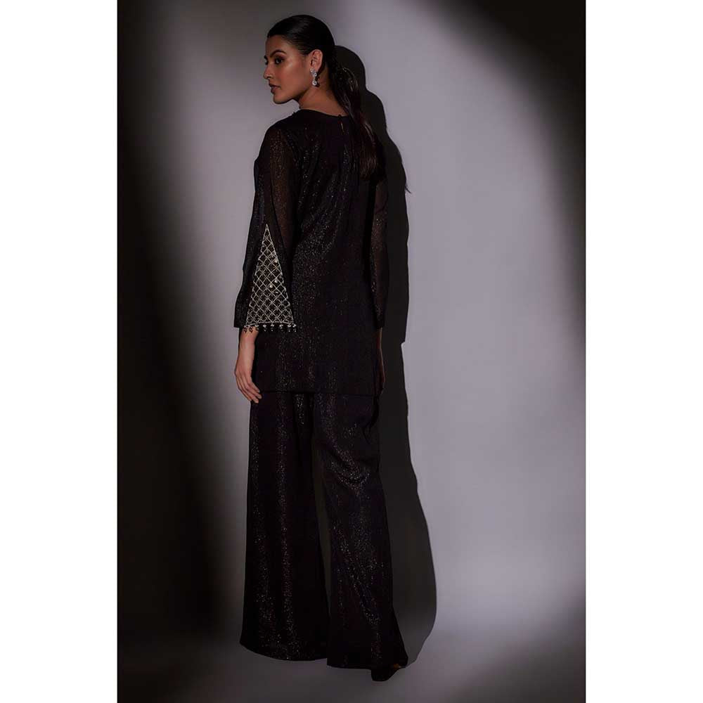 Ajiesh Oberoi Black Emily Front Neck Embroidered Co-Ord (Set of 2)