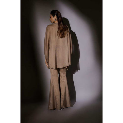 Ajiesh Oberoi Beige Bella Sheer Cape with Bustier and Flared Sharara (Set of 3)