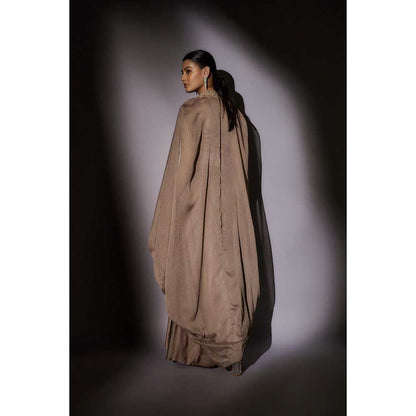 Ajiesh Oberoi Beige Heavy Hand Embroidered Top with Cape and Skirt (Set of 3)