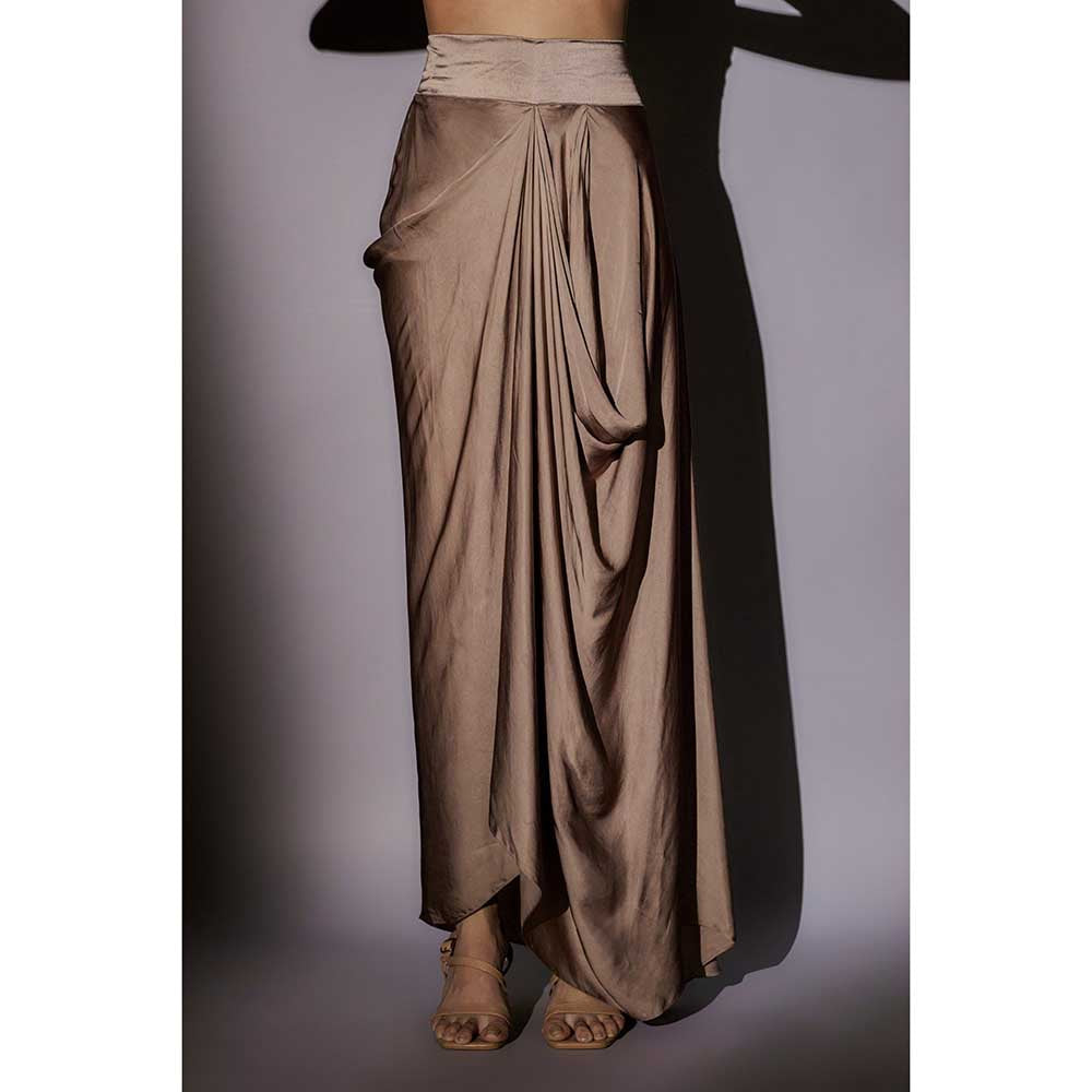 Ajiesh Oberoi Beige Heavy Hand Embroidered Top with Cape and Skirt (Set of 3)