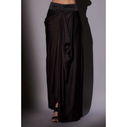 Ajiesh Oberoi Black Heavy Hand Embroidered Top with Cape and Skirt (Set of 3)