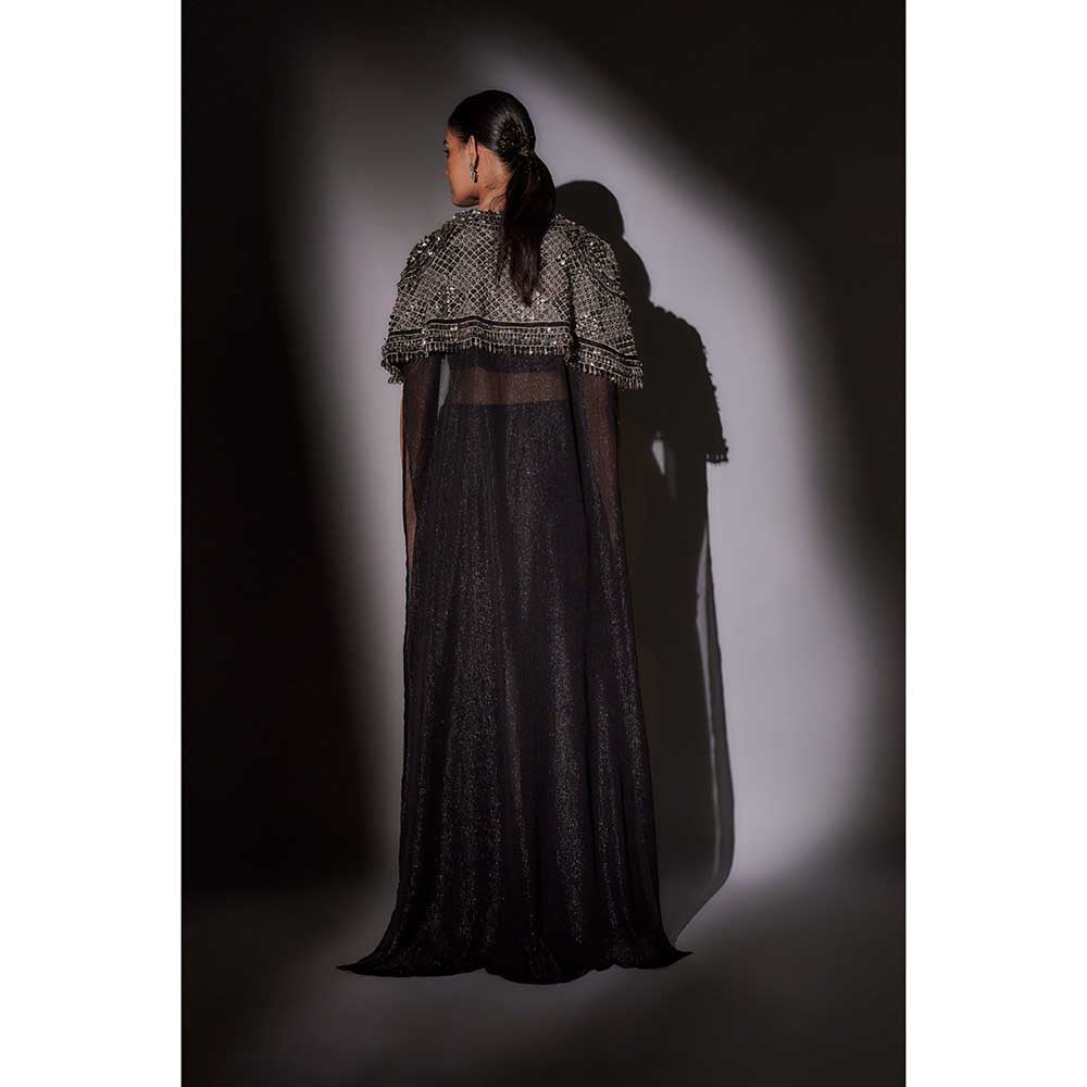 Ajiesh Oberoi Black Hand Embroidered Cape with Bustier and Pant (Set of 3)