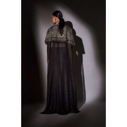 Ajiesh Oberoi Black Hand Embroidered Cape with Bustier and Pant (Set of 3)