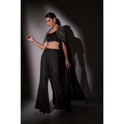 Ajiesh Oberoi Black Hand Embroidered Cape with Bustier and Pant (Set of 3)