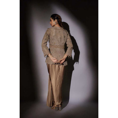 Ajiesh Oberoi Beige Embroider Jacket with Bustier and Skirt (Set of 3)
