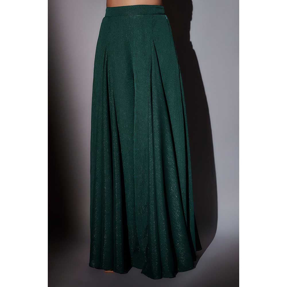 Ajiesh Oberoi Green Crop Jacket with Bustier and Flared Palazzo (Set of 3)