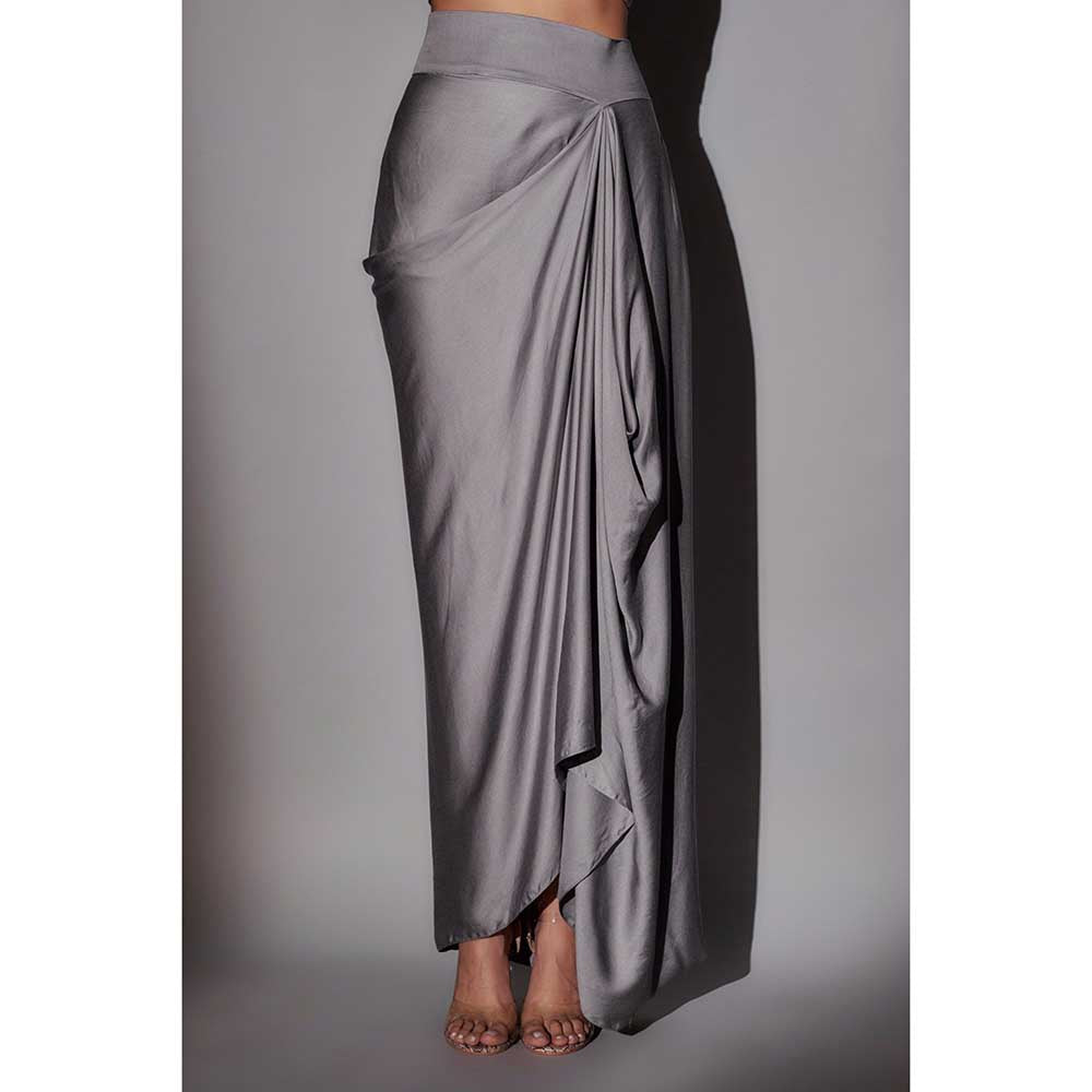 Ajiesh Oberoi Grey Begum Crystal Bustier with Cape and Skirt (Set of 3)