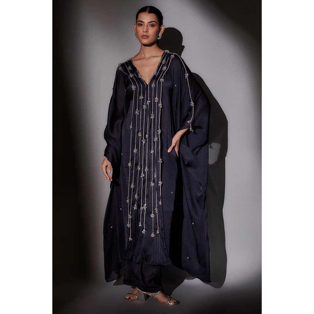 Ajiesh Oberoi Navy Blue Sheenu Long Kaftan with Pant (Set of 2)