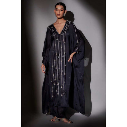 Ajiesh Oberoi Navy Blue Sheenu Long Kaftan with Pant (Set of 2)
