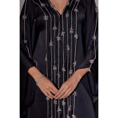 Ajiesh Oberoi Navy Blue Sheenu Long Kaftan with Pant (Set of 2)