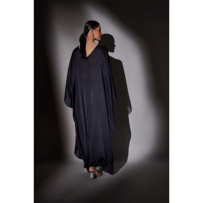 Ajiesh Oberoi Navy Blue Sheenu Long Kaftan with Pant (Set of 2)