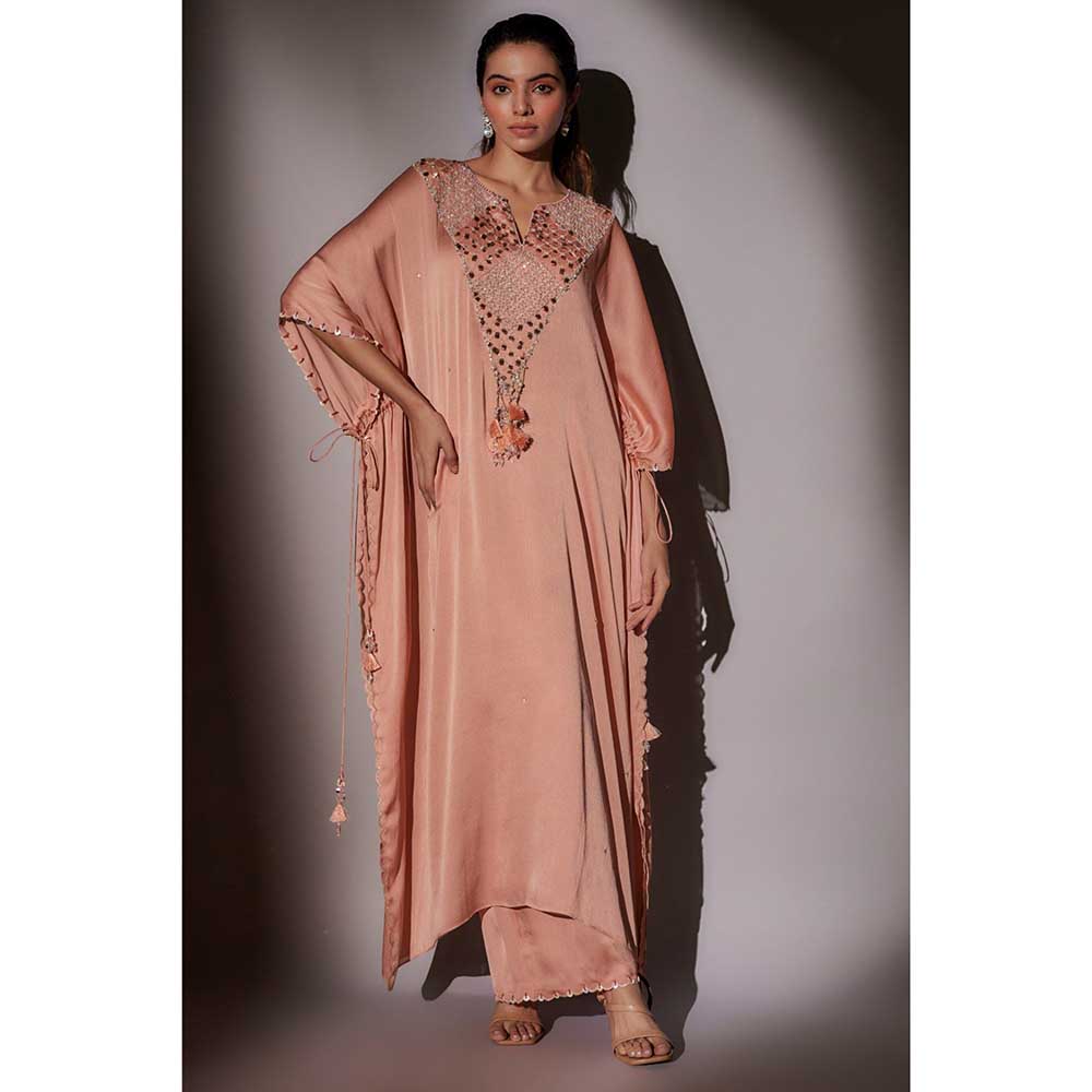 Ajiesh Oberoi Peach Roshni String Kaftan with Palazzo (Set of 2)